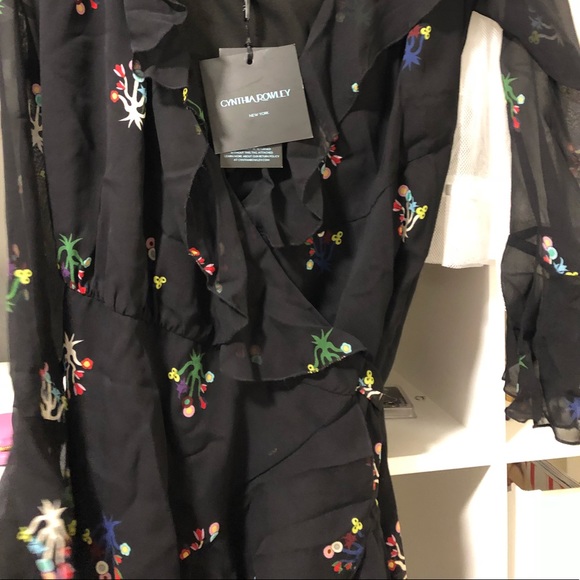 Cynthia Rowley Malibu Black Ruffle Wrap Dress - Picture 7 of 11